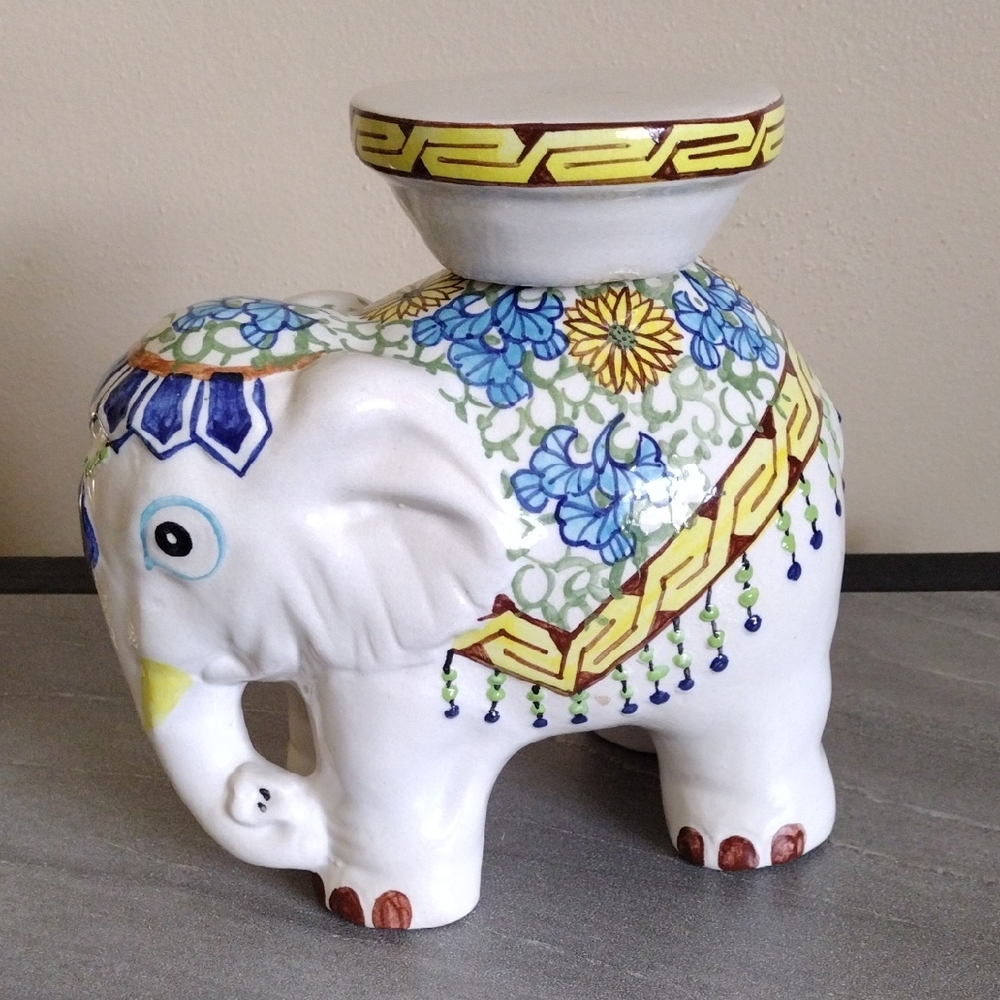 Elephant Ceramic Art Piece Plant Stand Candle Holder Multicolor